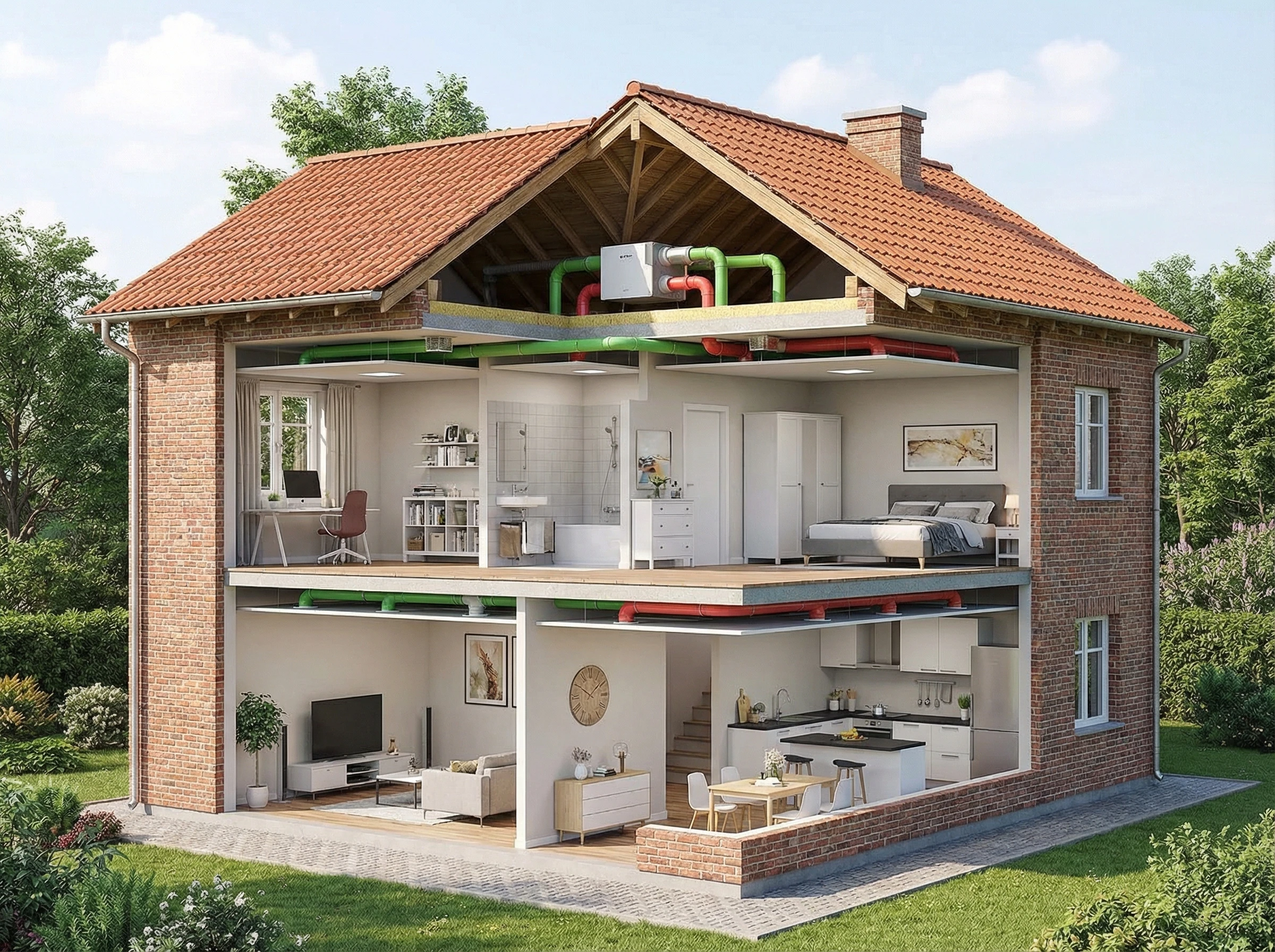 Techniczny schemat rekuperacji w domu jednorodzinnym